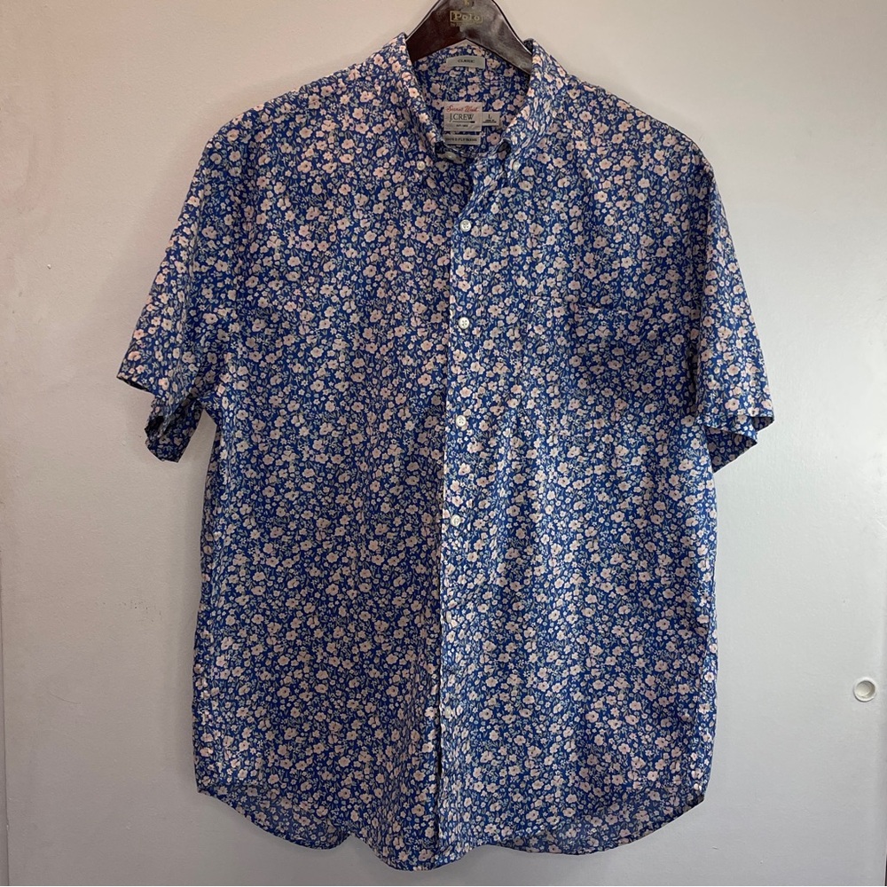 J.crew Men’s Short-sleeve stretch Secret Wash organic cotton poplin shirt Sz:L